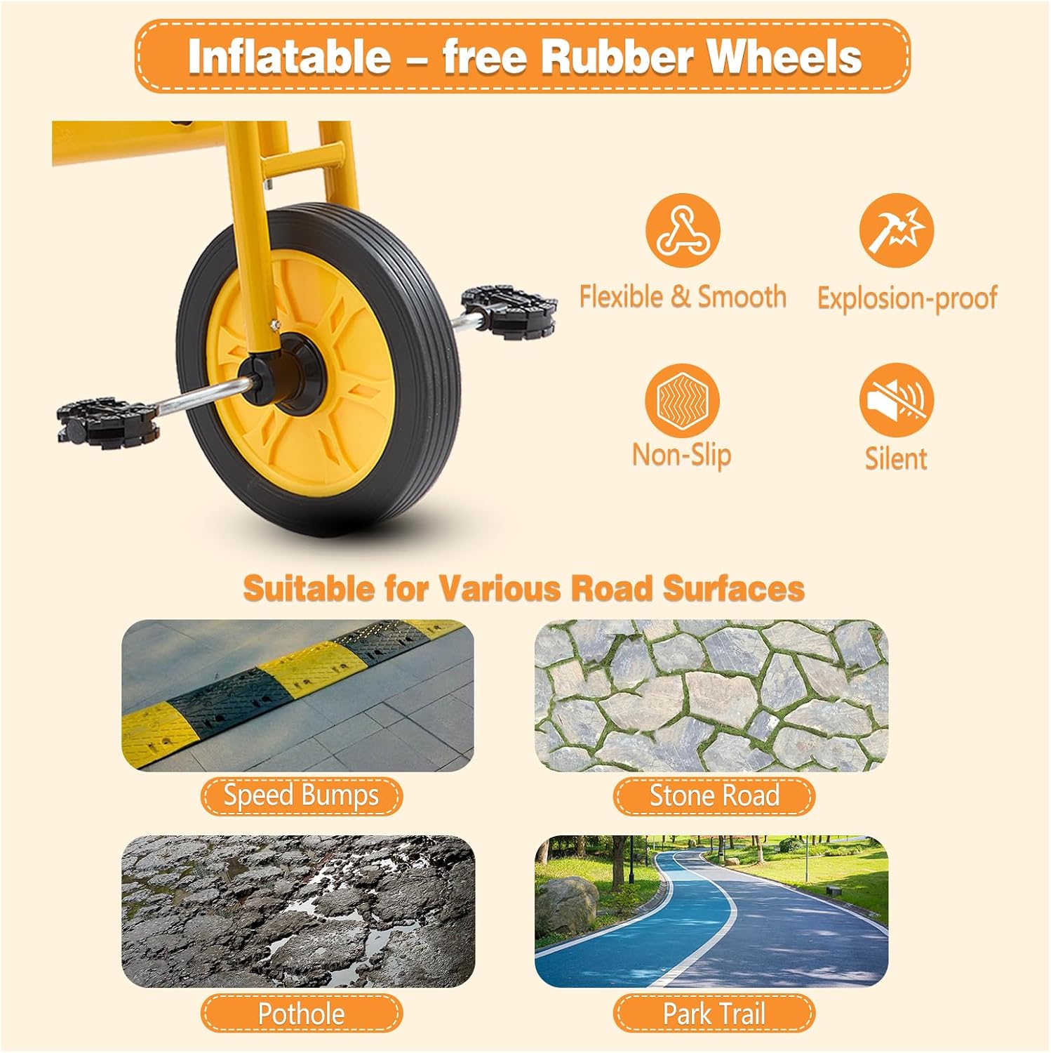Kids Tricycle for Toddler Ages 3+, Preschool Kids Trike Bike with Non-Slip Pedal and Airless Rubber Wheels, Outdoor Playground Daycare Kid's Balance Bike, Gift for Boys and Girls (Tandem-Yellow)