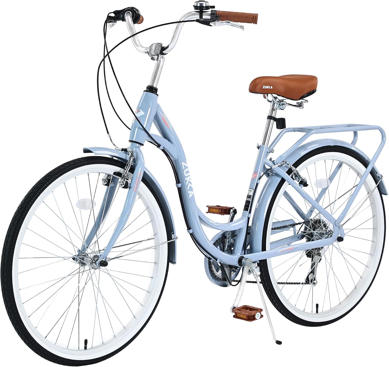 MEGHNA Beach Cruiser Bike Low Step - Through 24 inch/26 inch Bike Elegant Lady Bike V - Brake 7 Speed Cruiser Bike with Rear Rack Bell for Girls Women Senior, Multi-Colors