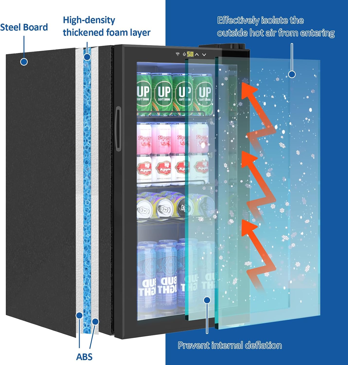 Beverage Refrigerator, 120 Can/3.2 Cu.Ft Mini Fridge with Glass Door and Electronic Temperature Control for Beer, Wine, Soda, Compact Drink Fridge for Home, Office, Bar