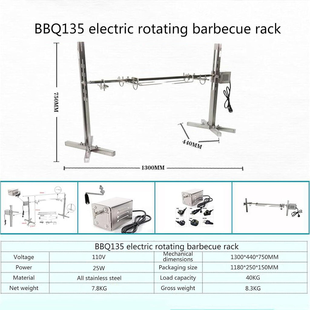 51'' BBQ Grill Kit,25W Rotatable Motor BBQ Rotisserie Kit,Height Adjustable,Load Capacity 88 lbs,Suitable for Outdoor Party Campfire Barbecue