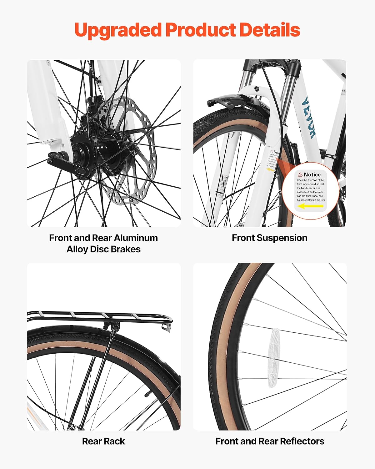 VEVOR Hybrid Bike, Lightweight Aluminum Frame Bike, 700c Wheel Men Women Hybrid Bicycle, Step-Over/Step-Through Adult Urban City Commuter Bikes, with 7/24 Speed, Alloy Adjustable Stem and Seat