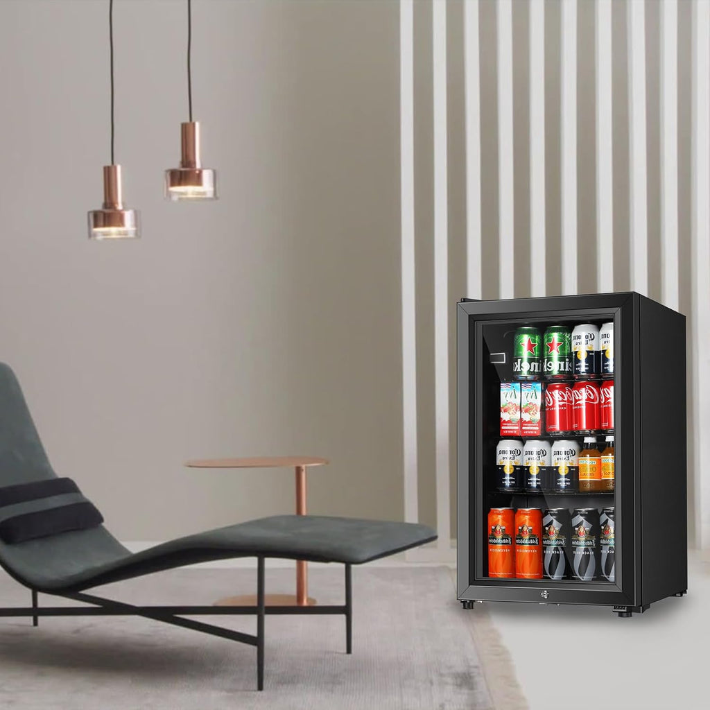 HAILANG Beverage Refrigerator, 2.3 Cu.Ft, Mini Fridge with Glass Door for Soda Beer, Freestanding Beverage Cooler for Office, Bar, Adjustable Shelving&Adjustable Foot
