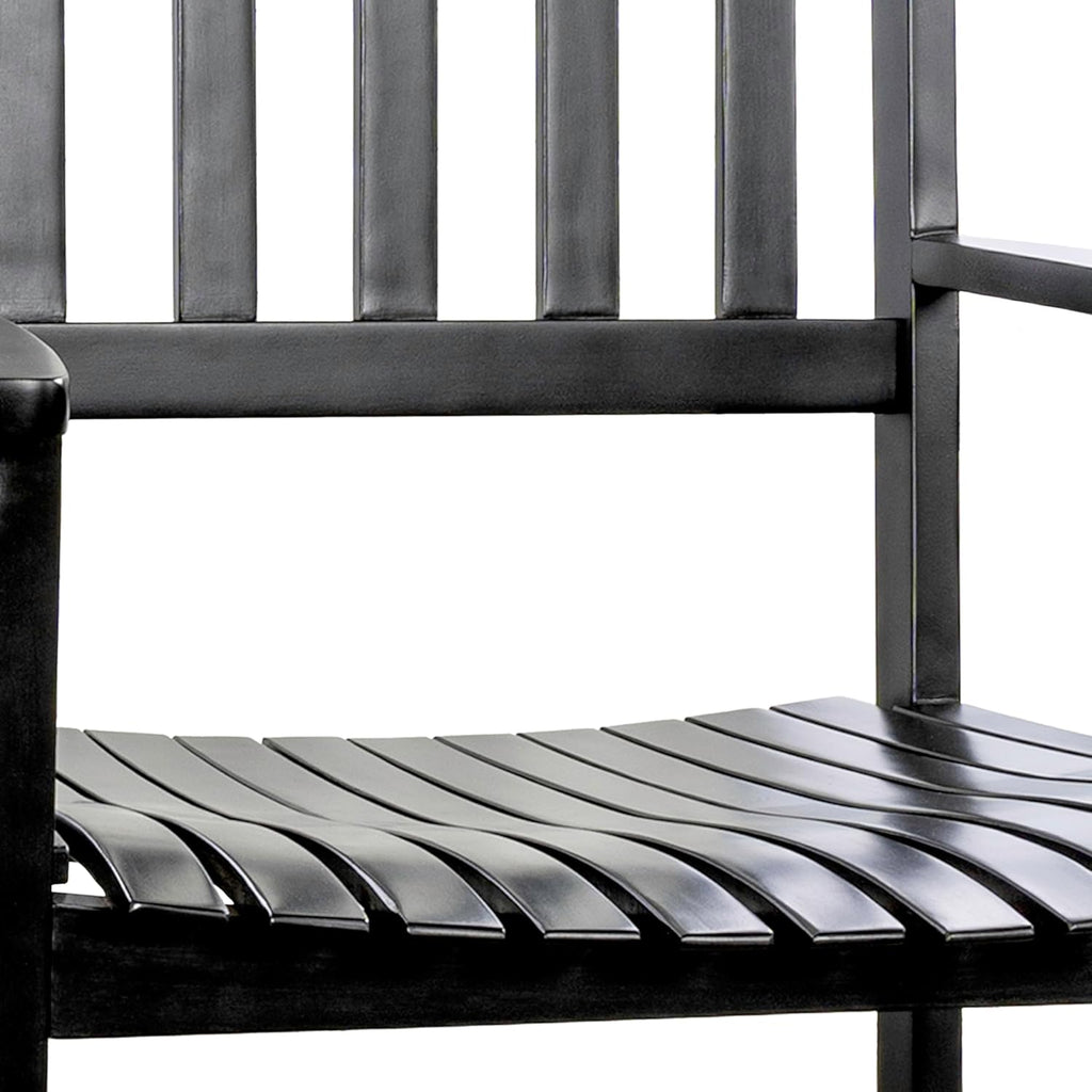 JONATHAN Y RCK300E Seagrove Farmhouse Classic Slat-Back 350-LBS Support Acacia Wood Outdoor Rocking Chair Traditional, Coastal, Cottage, Vintage, Shabby Chic, Black