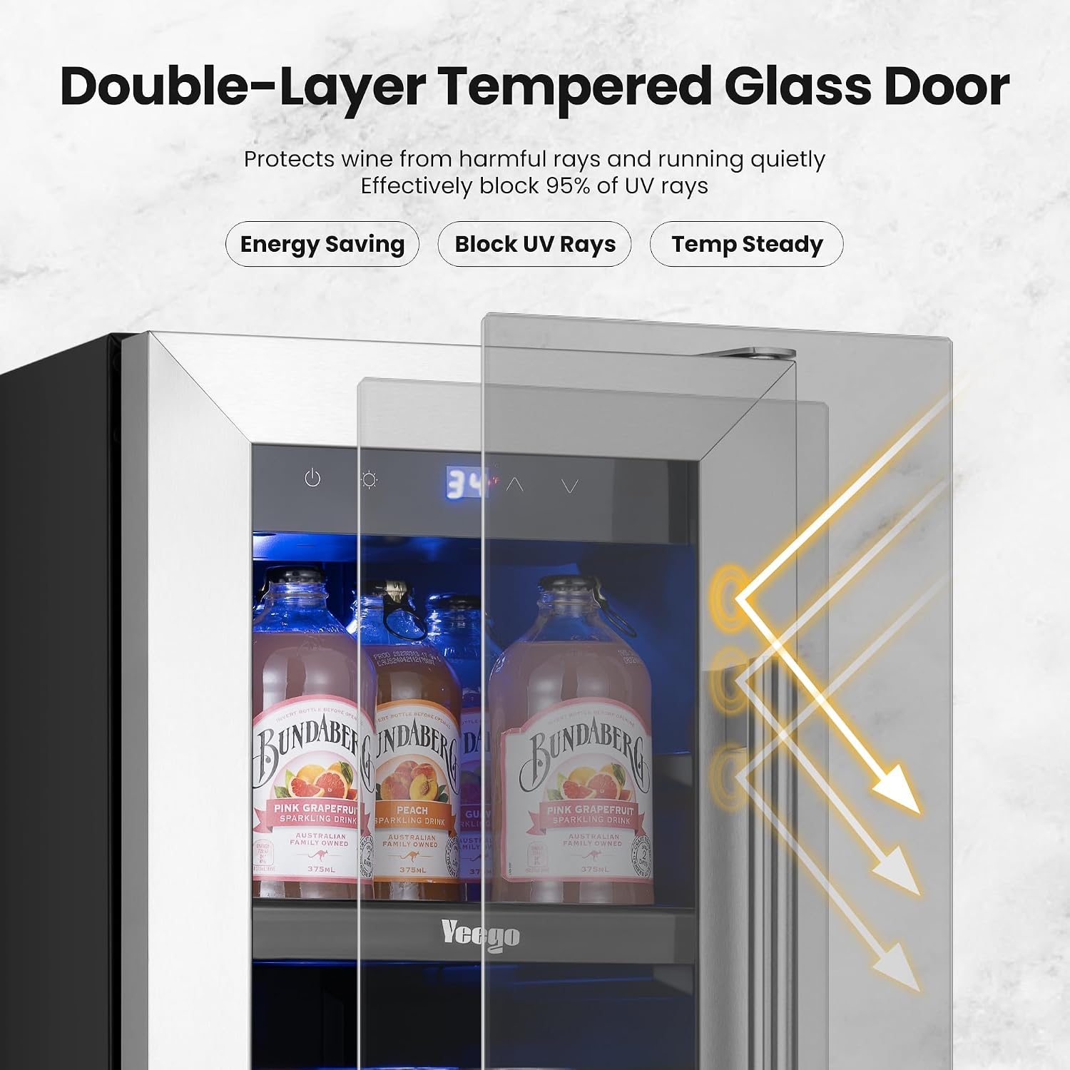 Yeego 12-Inch Beverage Refrigerator – 60 Can Mini Drink Fridge with Left-Hinged Glass Door, Built-In or Freestanding Beverage Cooler for Beer, Soda & Wine, Home Bar, Office, Bedroom