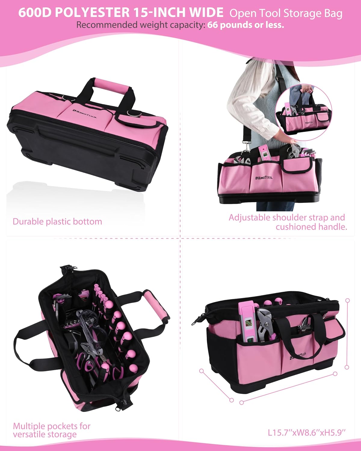 KingTool 267-Piece Tool Kit Set - Pink Tool Set with 21V Cordless Pink Power Drill Driver, Tool kit for Women with Pink Tool Storage Bag, Womens Tool Kit for House, Perfect for Home DIY Projects