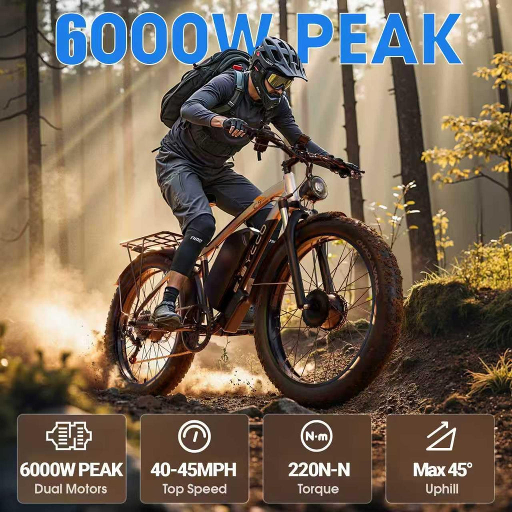 6000W Peak Dual Motor Electric Bike for Adults, 24' Fat Tire Ebikes 52V 32AH, Fast 45 MPH, 100 Miles Long Range, Hydraulic Brake, Pedal Assist Electric Bicycle for Off-Road Mountain Snow Commuter