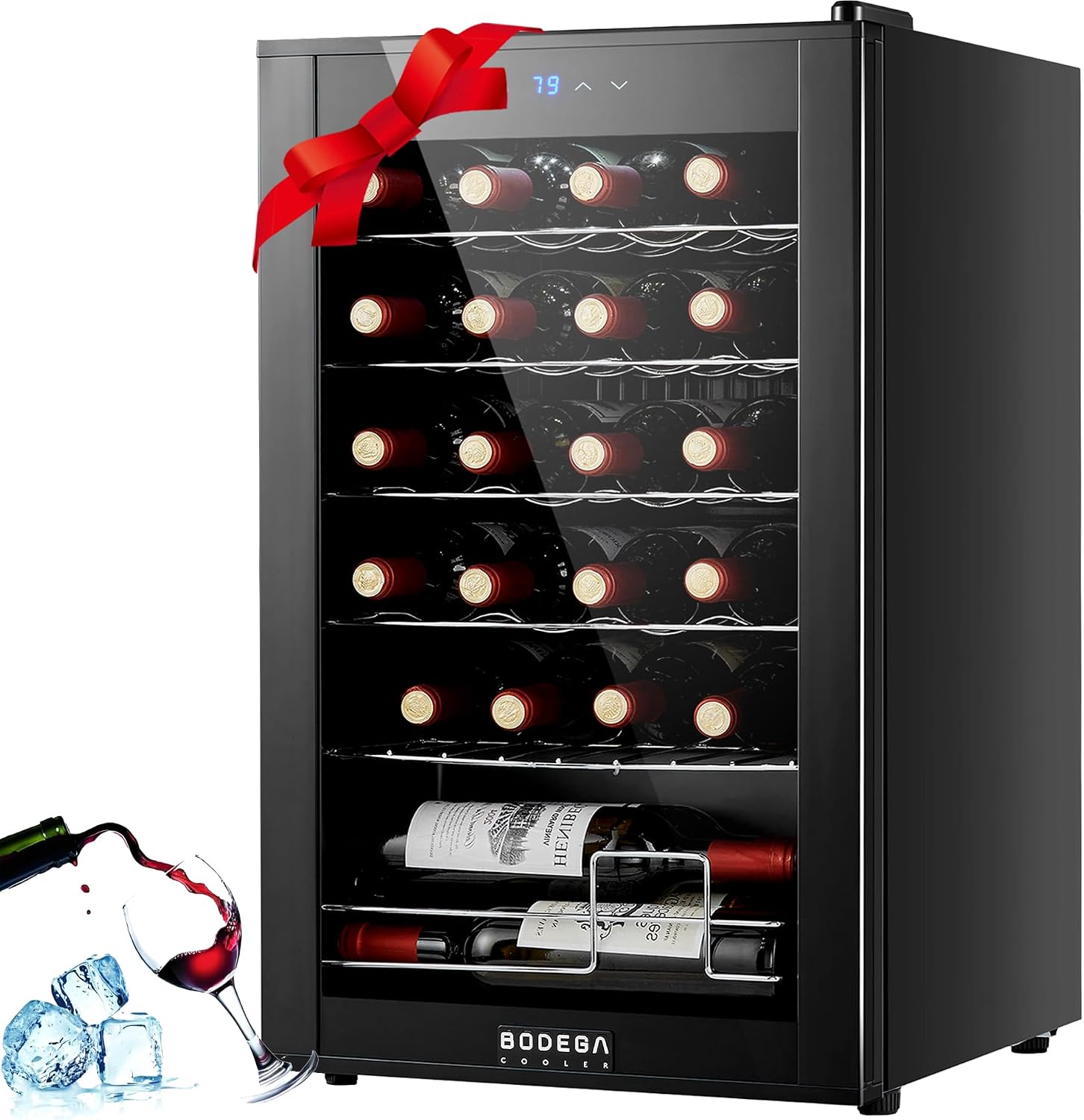 BODEGACOOLER Wine Cooler 24 Bottle for Home and Kitchen, Mini fridge for Bedroom,Wine Fridge with 41-64.4°F Digital Temperature Control,Small Freestanding Wine Refrigerator for Red, White & Champagne