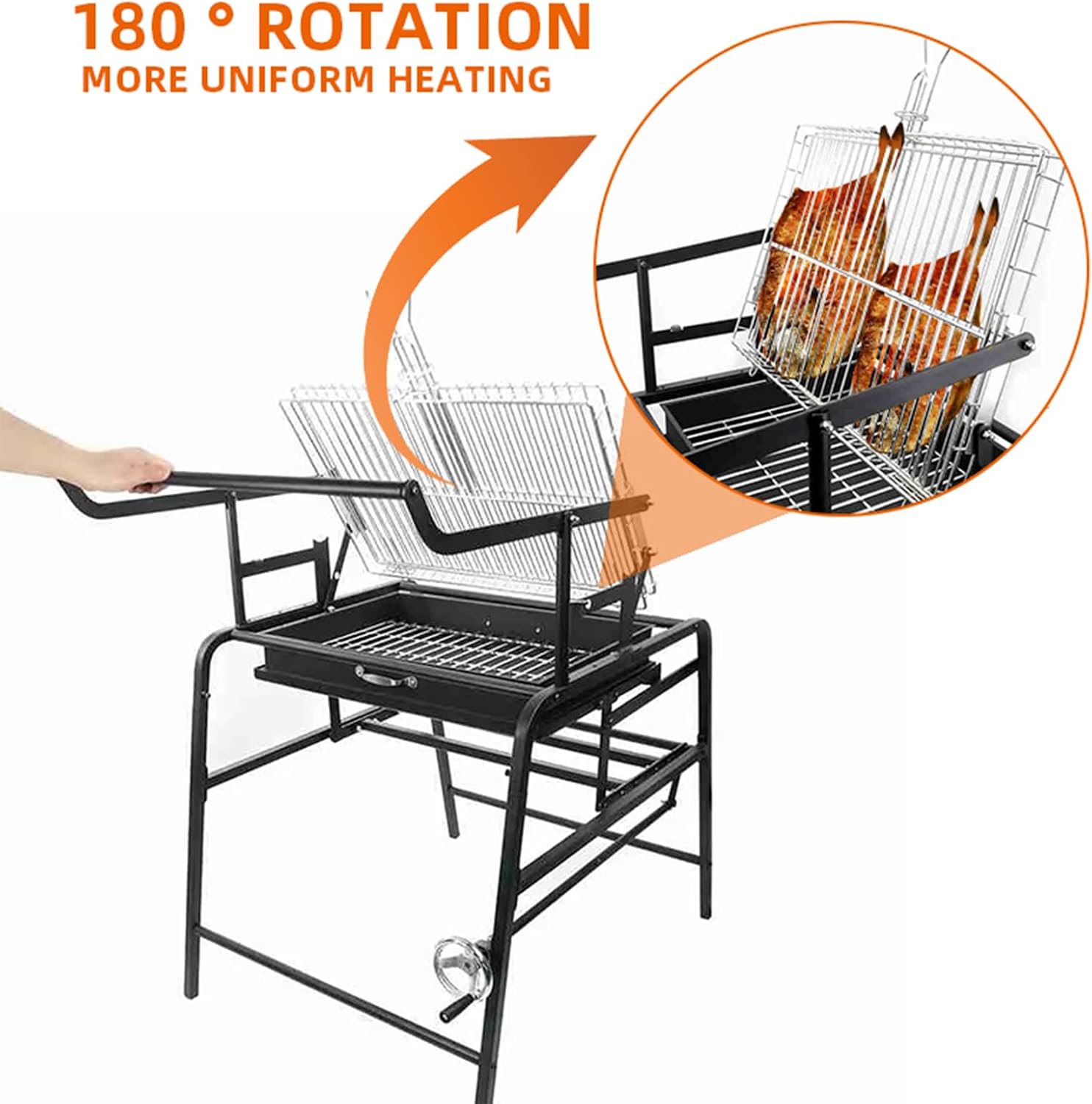 360° Rotating Charcoal Grills,Portable Stainless Steel Camping Grill Barbecue Kabob rotating grill,Swivel Bbq Grill park style grill for Outdoor Picnic Garden Terrace Camping Travel Hiking