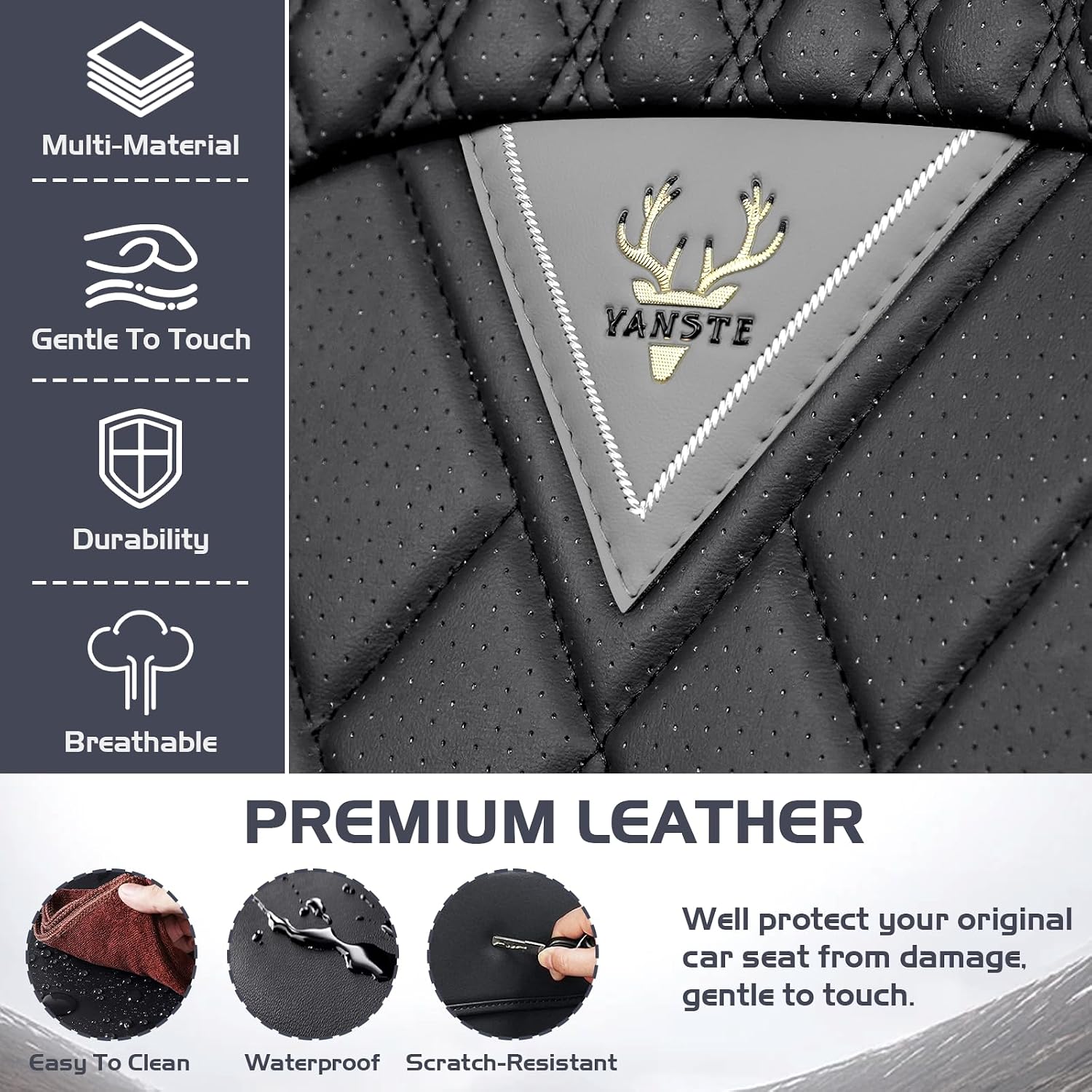 Car Seat Covers for Honda Accord 2000-2026, Waterproof Nappa Leather Front Seat Cover with Headrests, Anti-Slip and Comfortable Automotive Seat Protector&Accessories(Gray Black)