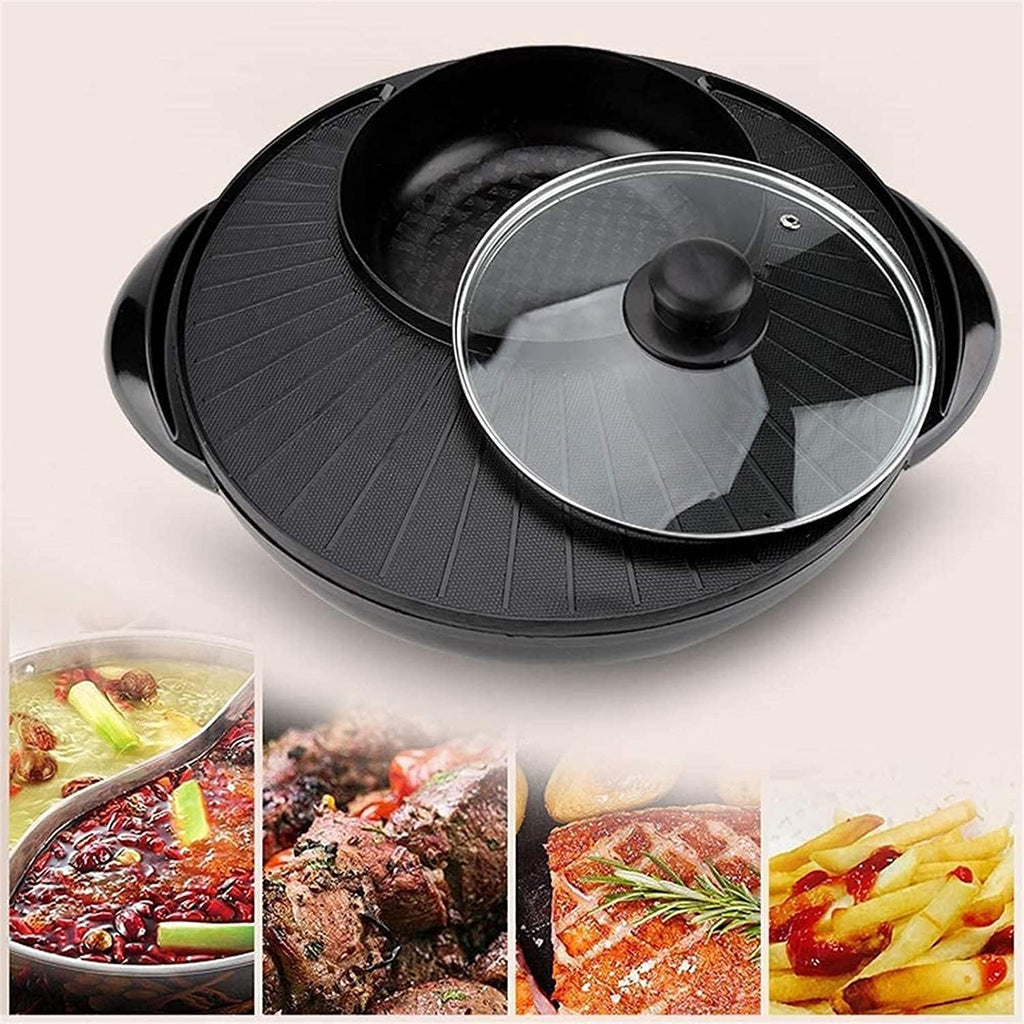 2 In 1 Electric Pan Hot Pot-Multi-functional BBQ Frying Cook Grill Korean non-stick pan Kitchen