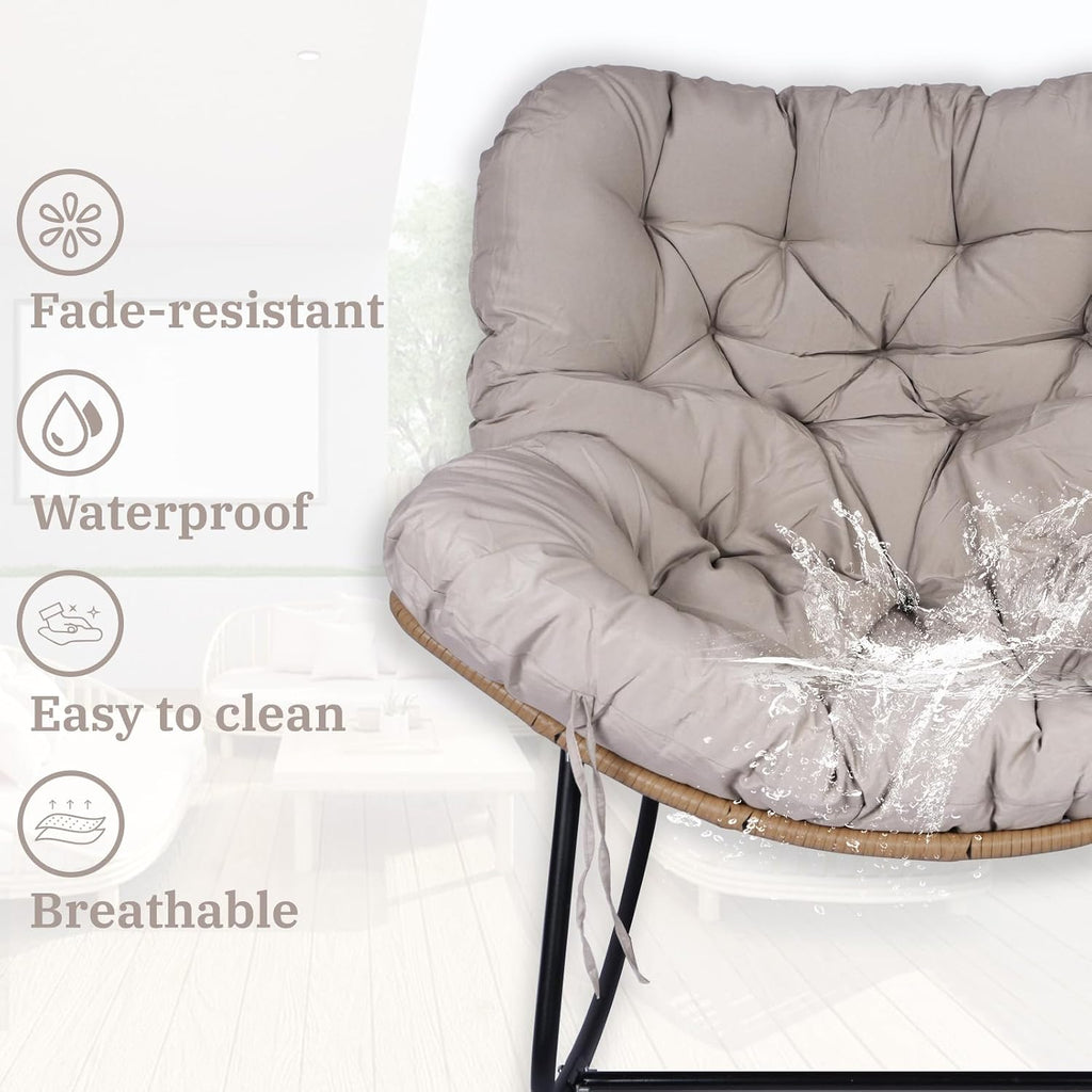 Outdoor Papasan Chair Cushion, 6.3in Rocking Chairs Cushion, Waterproof Patio Egg Chair Cushions for Indoor Outdoor Garden, Porch, Balcony (Khaki)