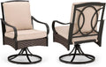 PHI VILLA Patio Swivel Chairs Set of 2, Heavy Duty Outdoor Metal Wicker Dining Chair with Thickened Cushions, Large All Weather Wrought Iron Deck Chair Lawn Furniture Support 300lbs