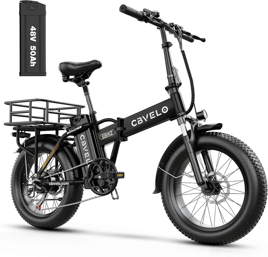 Cybervelo 750W Folding Electric Bike, 48V 20.8AH/50AH Large Removable Battery E-Bike, 80 Miles Max Range, 20' Fat Tire Electric Bike for Adults, Adult Electric Bicycles for Commute