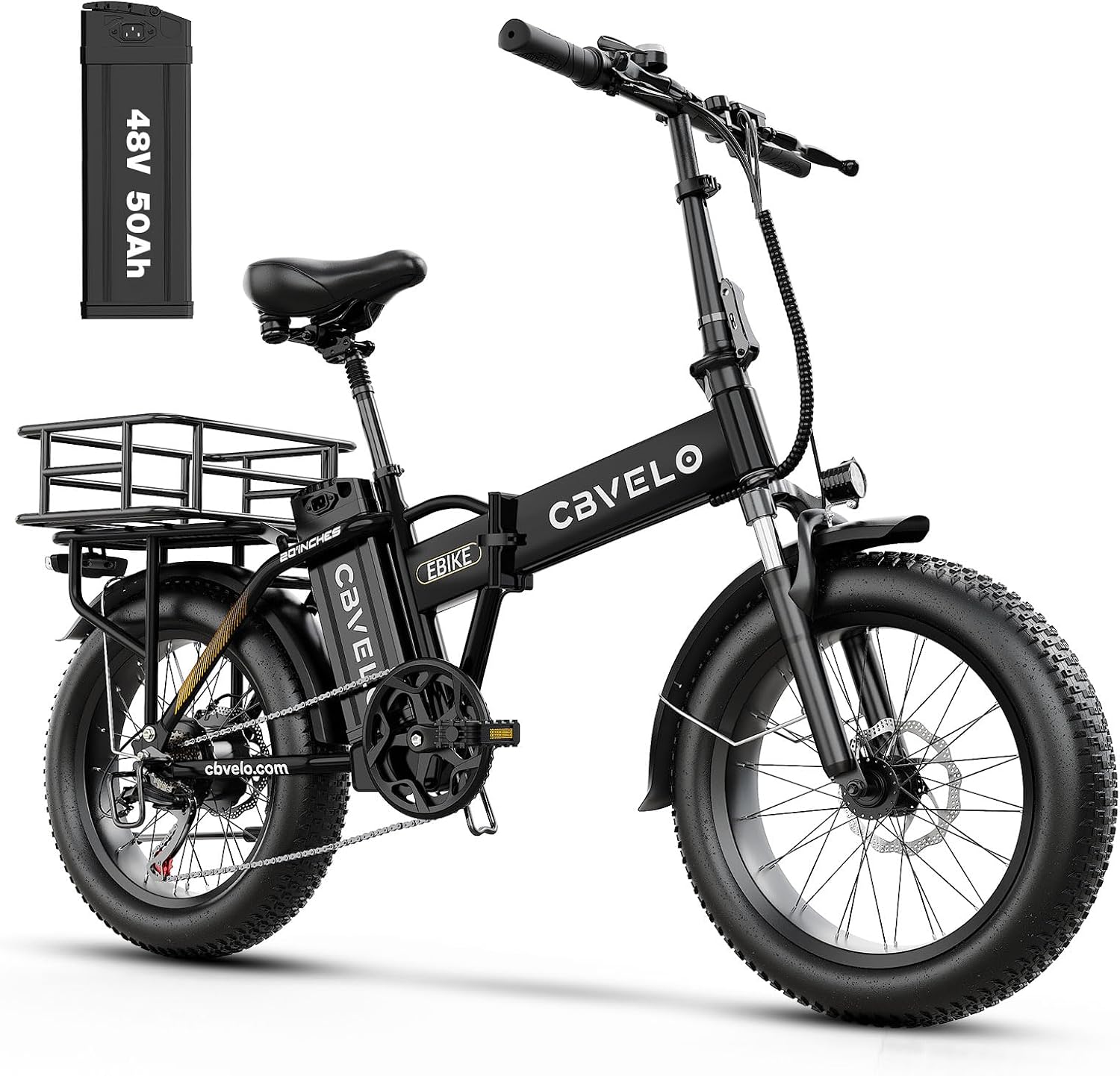 Cybervelo 750W Folding Electric Bike, 48V 20.8AH/50AH Large Removable Battery E-Bike, 80 Miles Max Range, 20' Fat Tire Electric Bike for Adults, Adult Electric Bicycles for Commute