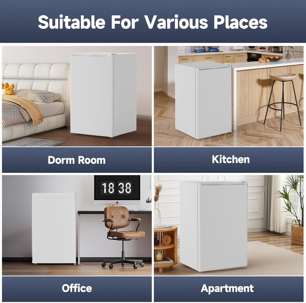 GarveeLife Mini Fridge with Freezer 4.3 Cu.Ft, Single Door Refrigerator with Adjustable Thermostat, Mini Compact Fridge for Bedroom, Office, Dorm, RV, White