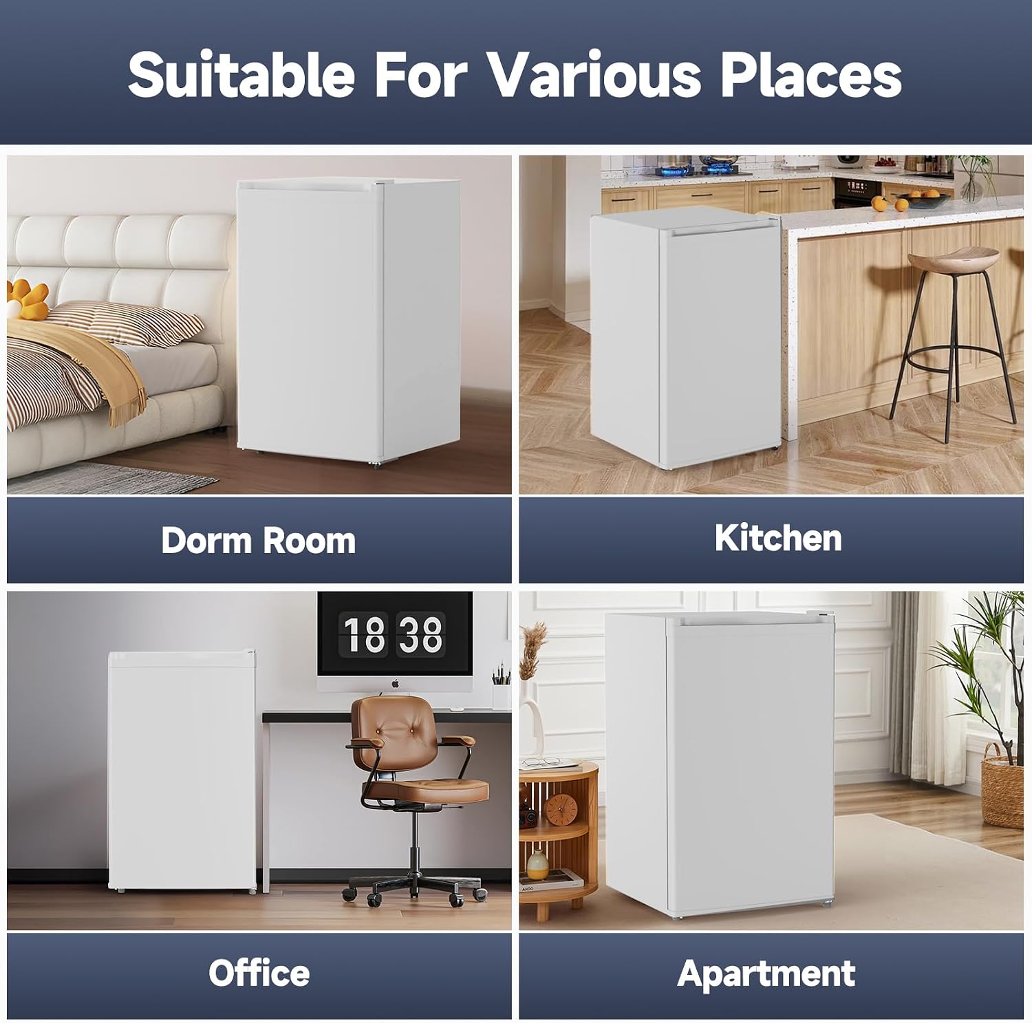 GarveeLife Mini Fridge with Freezer 4.3 Cu.Ft, Single Door Refrigerator with Adjustable Thermostat, Mini Compact Fridge for Bedroom, Office, Dorm, RV, White