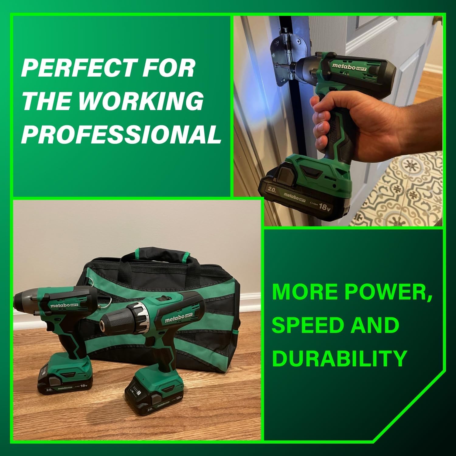Metabo HPT 18V MultiVolt Cordless Hammer Drill and Impact Driver Combo Kit, Cordless Power Tool Set with 2 Lithium-Ion Batteries and Charger, Lightweight and Ergonomic Design, Carrying Bag, KC18DFX