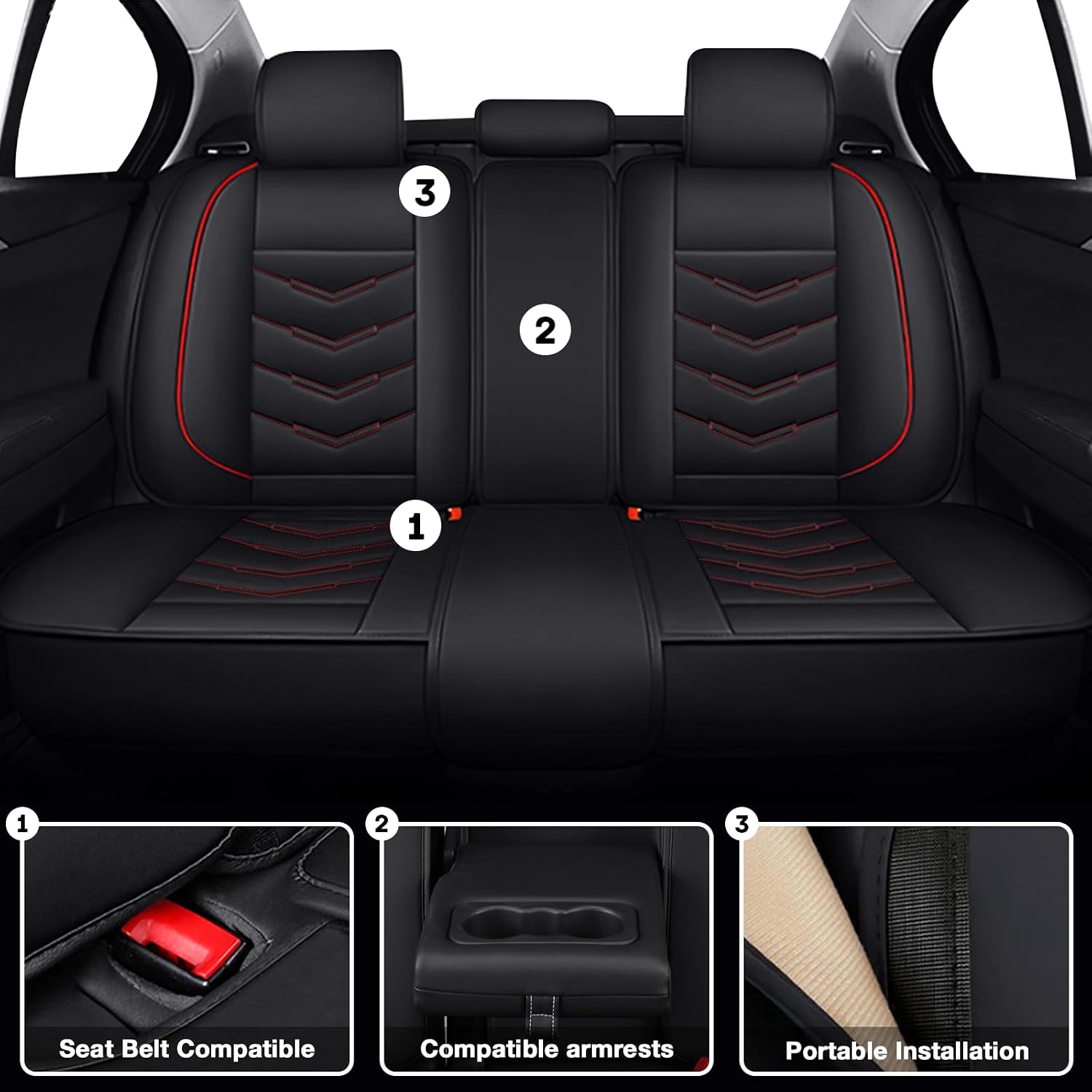 Car Seat Covers Fit for Hyundai Santa Fe 2003-2026, Leather Seat Covers for Car, Waterproof Non-Slip Durable Car Seat Protector(5 Seats,Black Red)