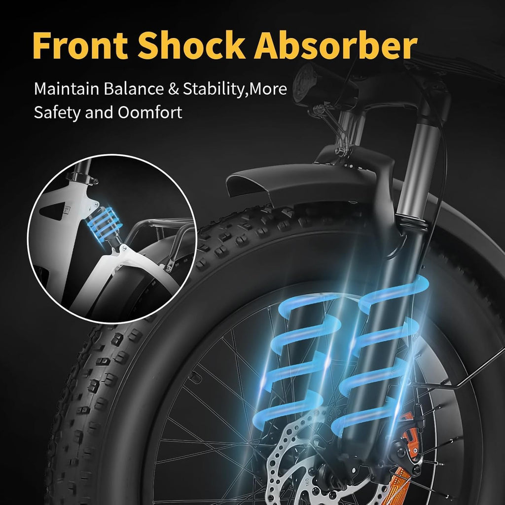 1000W Electric Bike for Adults, Fat Tire Ebikes 20' x 3.0 Electric Bicycle, 50-Mile Long Range, 48V Removable Battery Shock Absorber, 7-Speed Dual Disc Brakes Full Suspension Suitable for Commuting