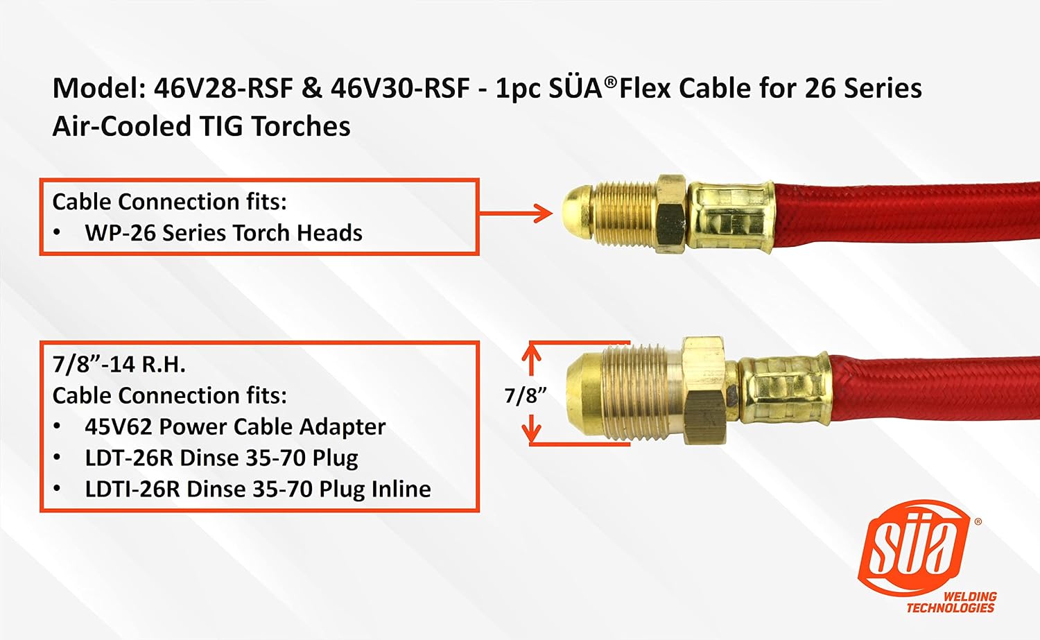SÜA - TIG Torch Power CableFlex - Model: 46V30-RSF - 25 feet - 1pc for 26 Series Air-Cooled TIG Torches