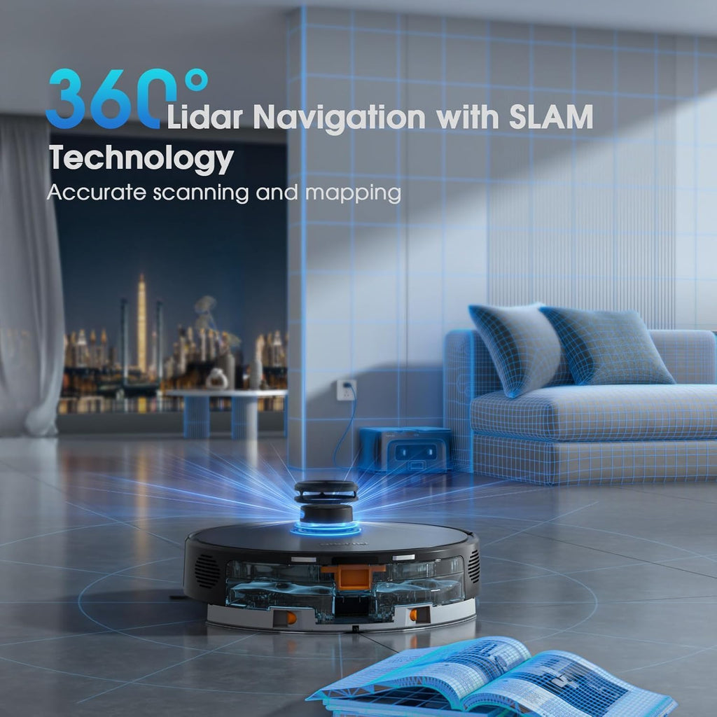 SHELIKI Robot Vacuum and Mop Combo, 3-in-1 Robotic Vacuums Cleaner with 70-Day Self-Emptying Base, LiDAR Navigation Smart Mapping & Strong 6000Pa Suction, for Pet Hair, Hard Floor, Carpet