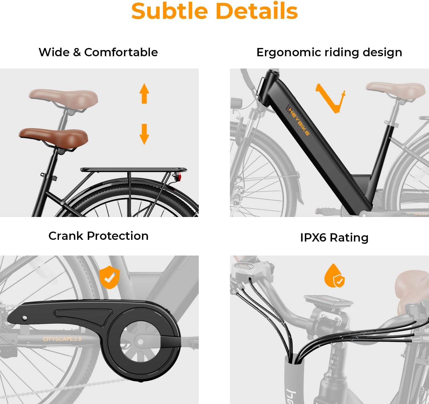 Heybike Cityscape 2.0 Electric Bike for Adults with Peak 1200W Motor, 468Wh Removable Battery, 50Miles 26' Electric Commuter Bike, 7-Speed,UL Certified