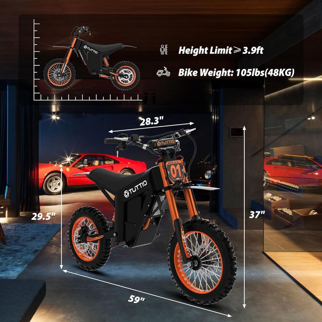 Tuttio Soleil01 Electric-Dirt-Bike for Teens Adults, 14'/12' Fat Tire Peak 3000W Electric-Motorcycle with 48V 21AH Battery Ebike 37MPH Hydraulic Brakes Mountain Off-Road EBike