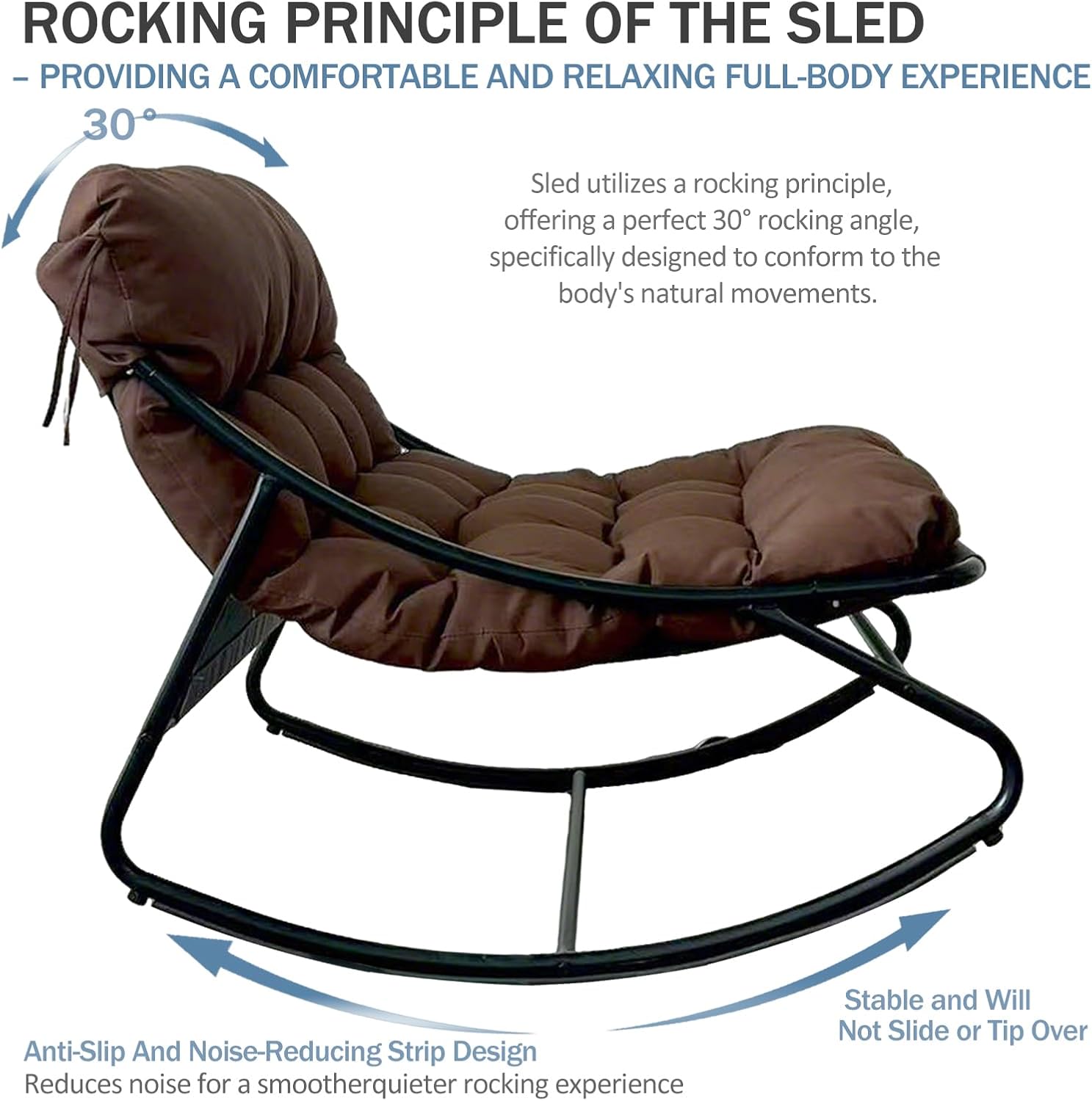 Oversized Papasan Rocker, Comfy Patio Rocking Chair, Outdoor Rocker Chair, Indoor Rocking Egg Chair with Cushion & Ottoman for Bedroom, Living Room, Front Porch (Brown)