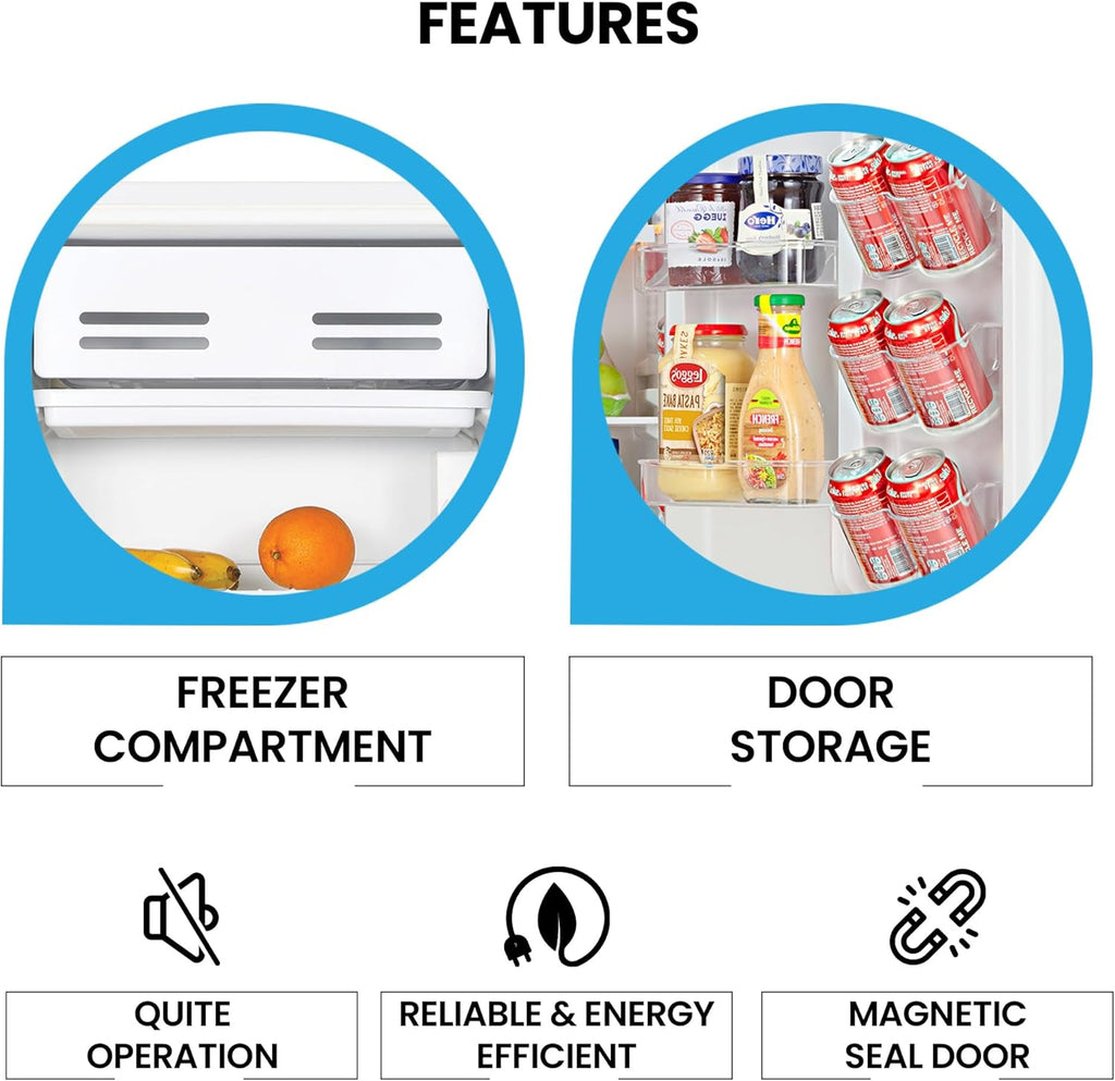 Koolatron Refrigerator - Mini Fridge With Freezer For Kitchen, Bedroom, office, Dorms, Cool Storage For Wine, Beverages, Compact Free Standing, Neveras Pequeñpara, 3.2 Cubic Feet Capacity, White