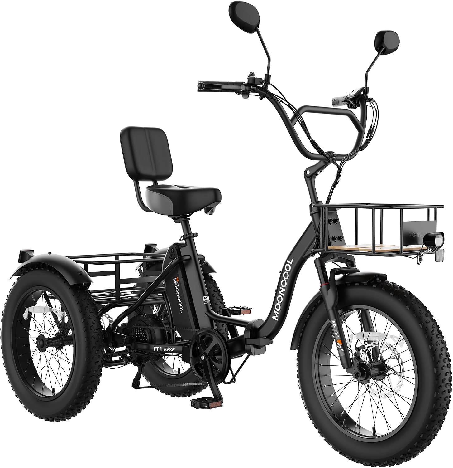 MOONCOOL 500W 4' Fat Tire Electric Tricycle for Adults, 48V 14.5Ah All-Terrain Aluminum 20' E-Trike, Front Suspension, 7-Speed, 400lbs Max Payload