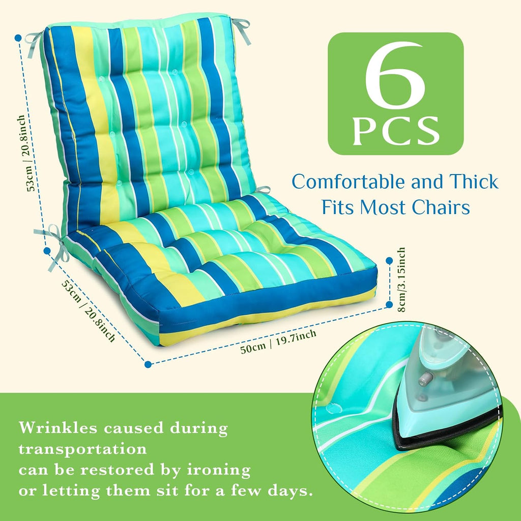 Hoteam 6 Set Patio Chair Cushions Outdoor 20 x 40 Inch High Chair Patio Cushion for Outdoor Furniture Waterproof Seat Rocking Indoor Thickened Pad(Striped Style,Green)