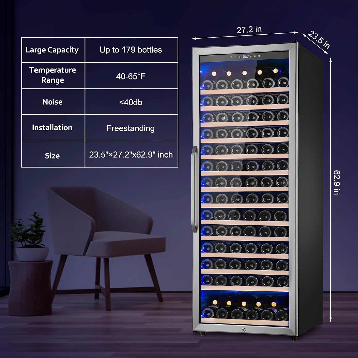 Velivi 24 Inch Wine Cooler Refrigerator Freestanding, Large Tall Built-in 154-Bottles Wine Fridge, Large Capacity Wine Cellar For Wine Collection, Wine Lovers