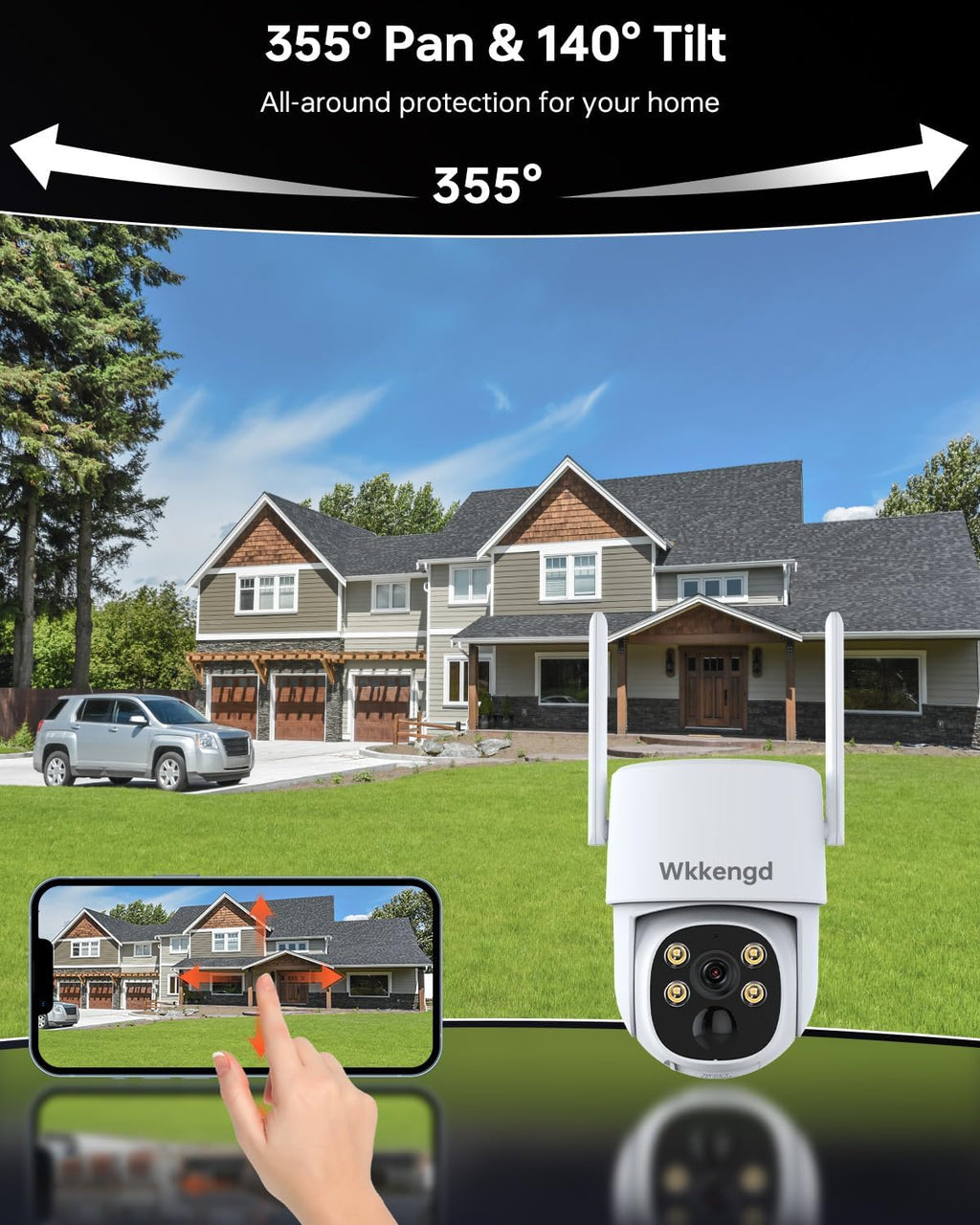 3MP F1.0 Aperture True Full Color Night Vision 2-Cam Kit 5G/2.4G WiFi Home Security PTZ Cameras with Solar Panel, Surveillance Recorder System