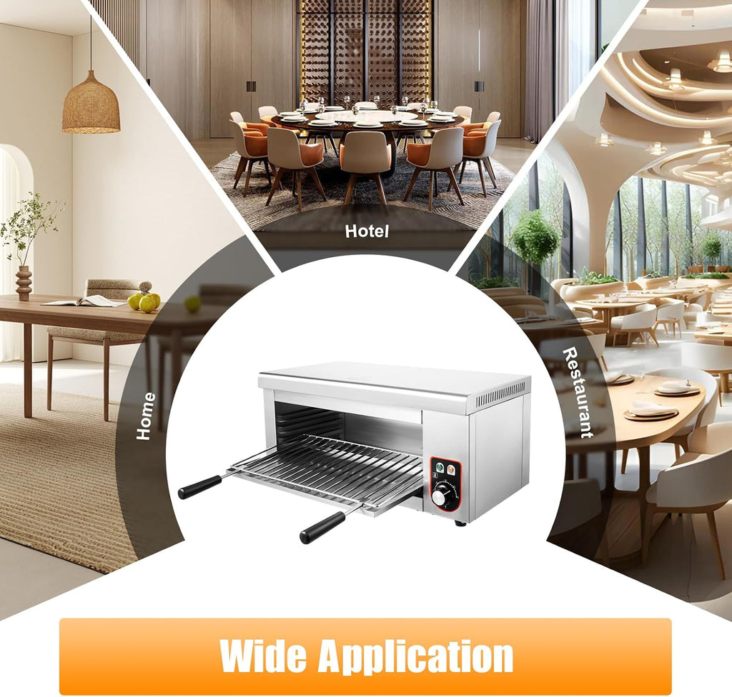 1500W Commercial Electric Cheese Melter Salamander Broiler BBQ Grill Cheese Melter Countertop Cheese Melting Machine Steak Broiler, Precise Temperature Control 122~572°F