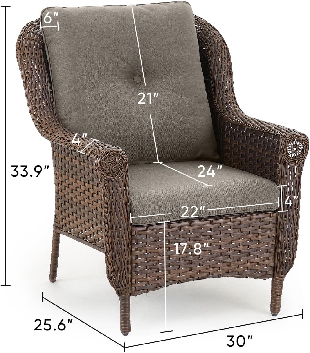 Patio Wicker Chairs Outdoor Furniture Chair - Set of 4 Outside All Weather Lawn Dining Brown Rattan Armchair with High Back&Deep Seating for Deck Porch Balcony Backyard Garden - Grey