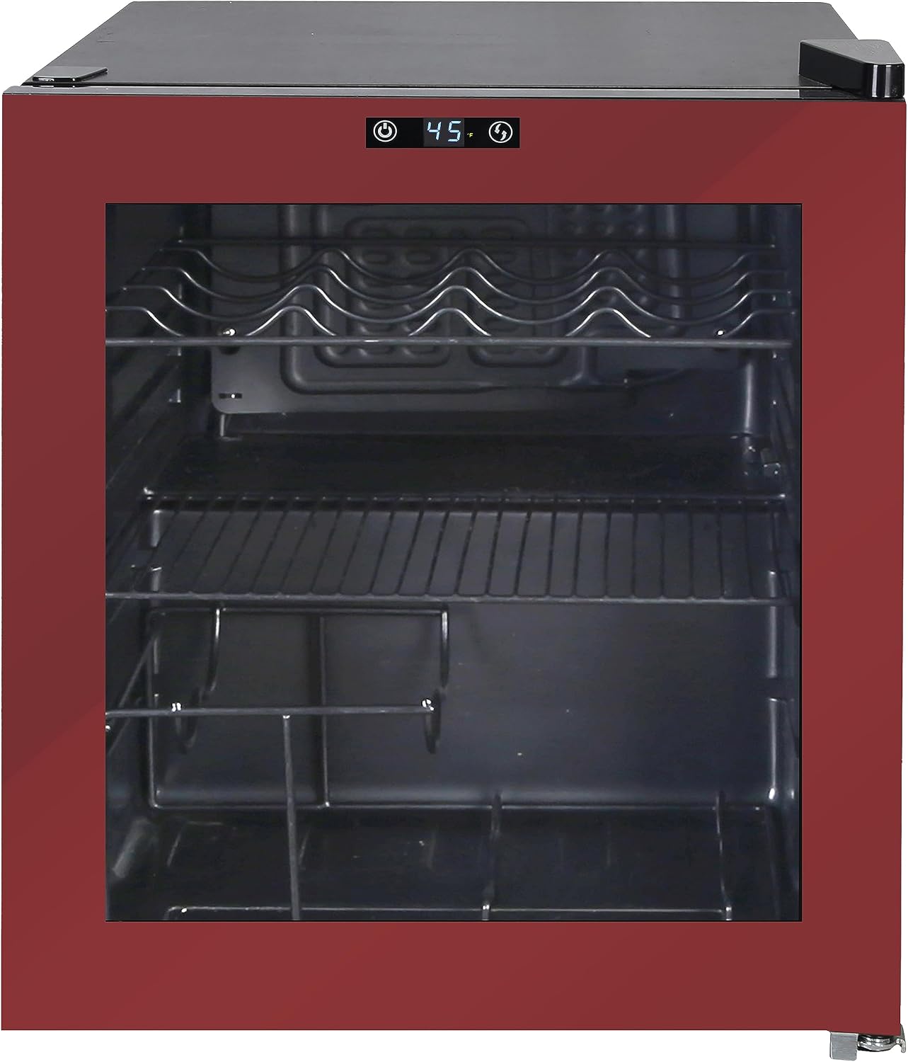 West Bend Beverage Cooler Refrigerator 15 Wine Bottle/60 Can Capacity, Glass Door, 17-Inch Wide Freestanding, Adjustable Thermostat Control, 1.6-Cu.Ft, Burgundy