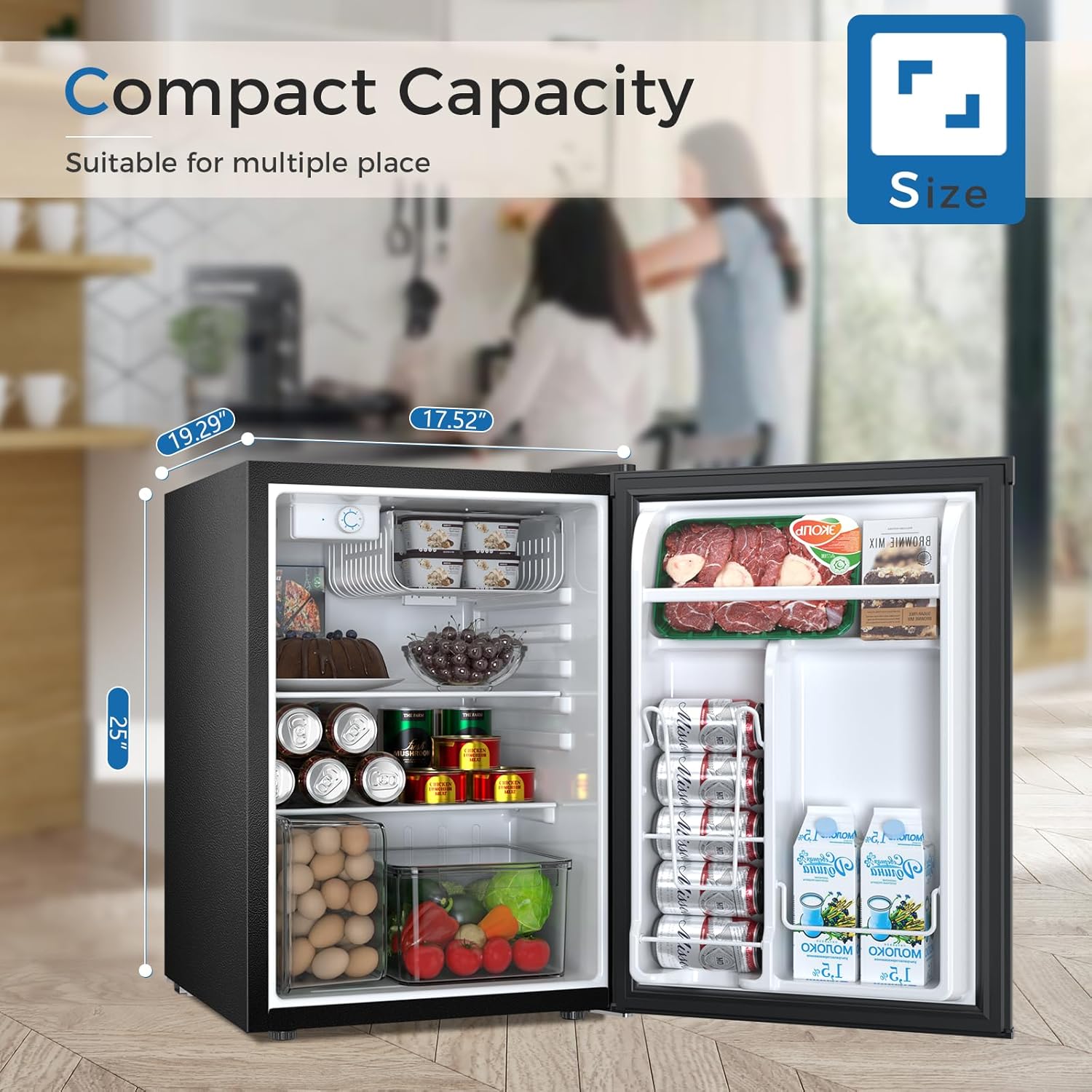Antarctic Star Mini Compact Refrigerator with Freezer, 2.6 Cu.Ft. Single Door Adjustable Removable Shelves for Apartment/Dorm/Office,BLACK