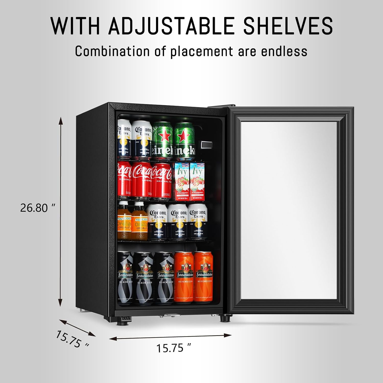 HAILANG Beverage Refrigerator, 2.3 Cu.Ft, Mini Fridge with Glass Door for Soda Beer, Freestanding Beverage Cooler for Office, Bar, Adjustable Shelving&Adjustable Foot