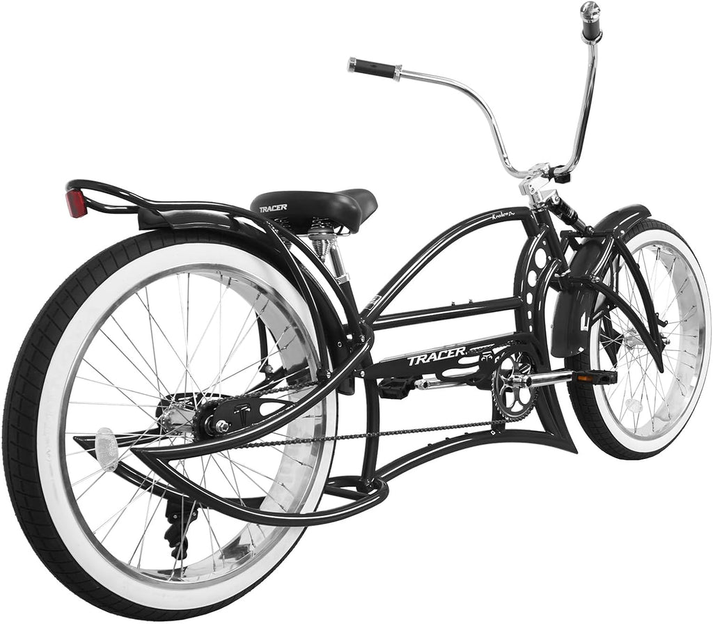 Tracer KRAKER PRO 26 Inch Stretch Chopper Bicycle for Adult,Single Speed Men Lowrider Bike with Oversized Hi-Ten Stretch Steel Frame,Front Wheel 26 * 3.5,Rear Wheel 26 * 4.0 Multiple Colors