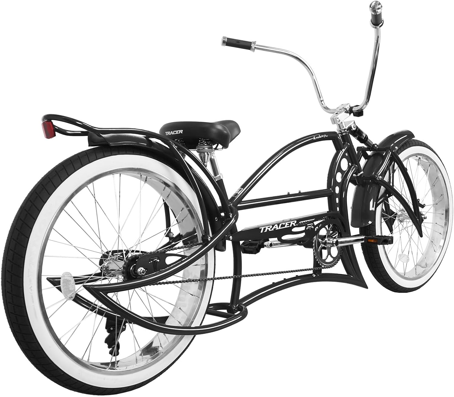 Tracer KRAKER PRO 26 Inch Stretch Chopper Bicycle for Adult,Single Speed Men Lowrider Bike with Oversized Hi-Ten Stretch Steel Frame,Front Wheel 26 * 3.5,Rear Wheel 26 * 4.0 Multiple Colors