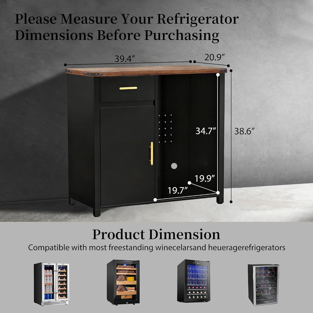 Mini Fridge Cabinet with Storage Space, Coffee Bar Cabinet with Mini Fridge Space, Buffet Sideboard Table for Living Room, Kitchen, Bar, Office (39.5W x 38.5H x 20.9D)