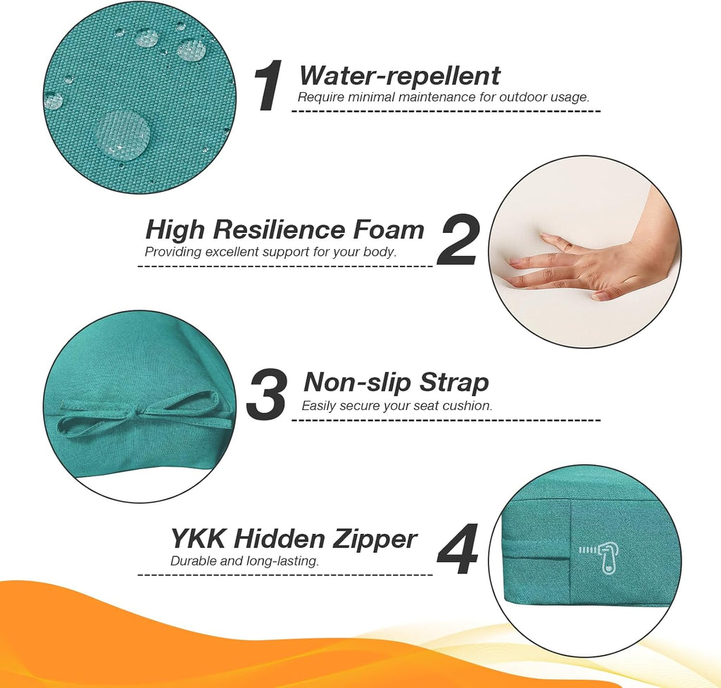 Unimatta Outdoor High Back Chair Cushion Seat Pads, 44 x 21 Inch Water-Repellent & Fade-Resistant Patio Furniture Cushions with Ties for Adirondack, Rocking Chairs, Turquoise