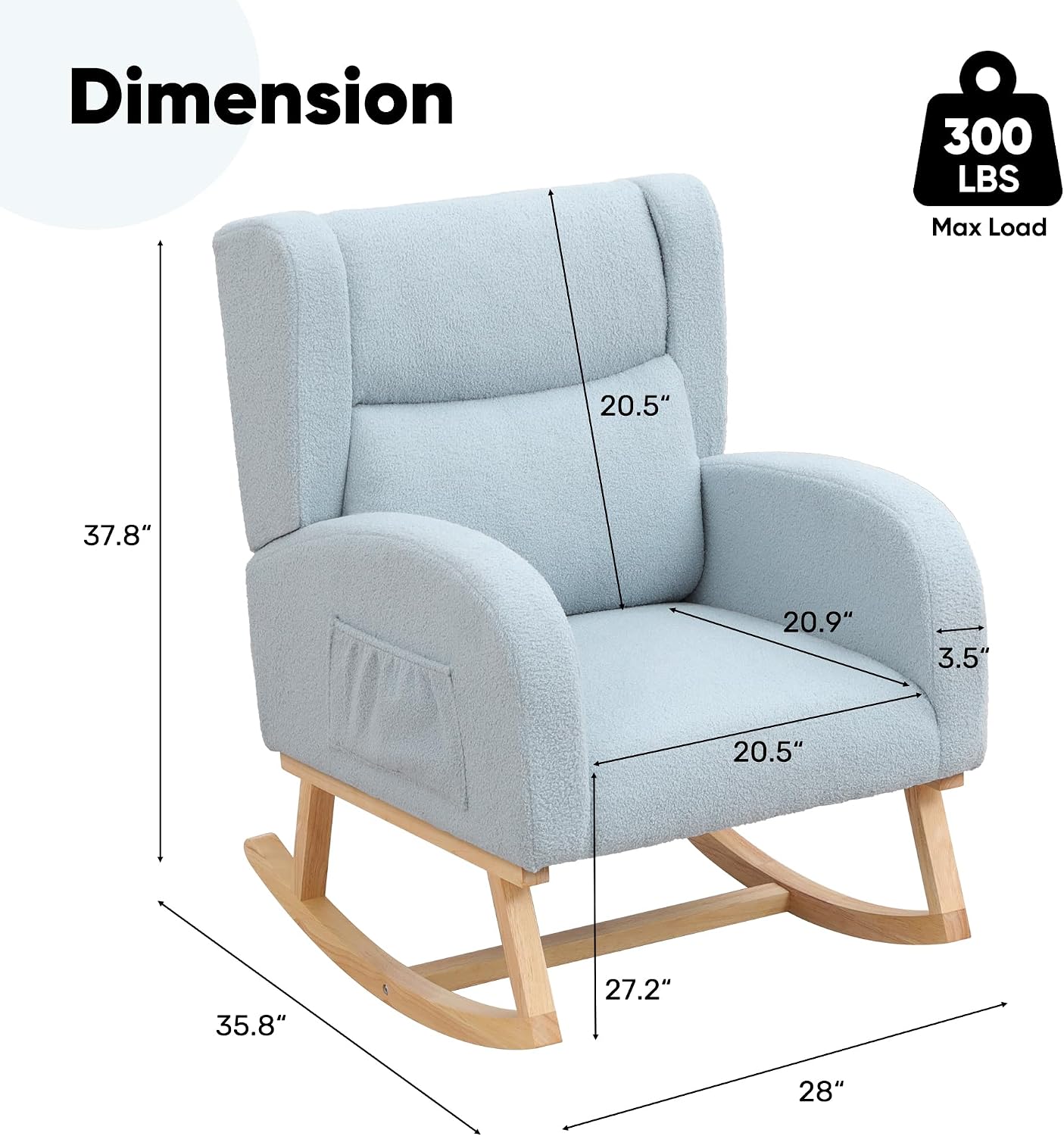 HCHAIRH Nursery Rocking Chair,Wingback Nursery Rocking Chairs,Nursing Glider Rocker Chair with High Back for Living Room Bedroom(Teddy Blue)