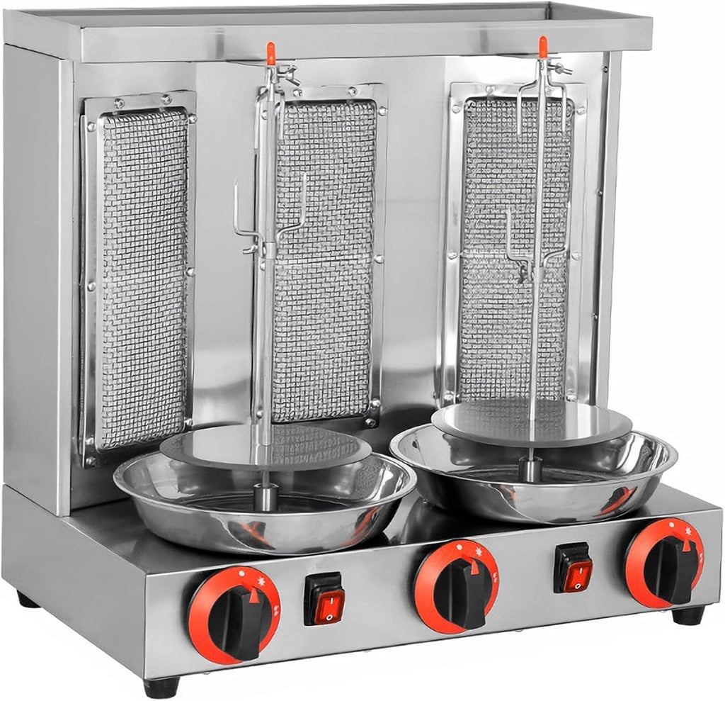 Vertical Doner Kebab Grill Machine,360 Degrees Rotating Rotisserie Oven,Gas Grill, for Commercial and Home Kitchen (Silver)