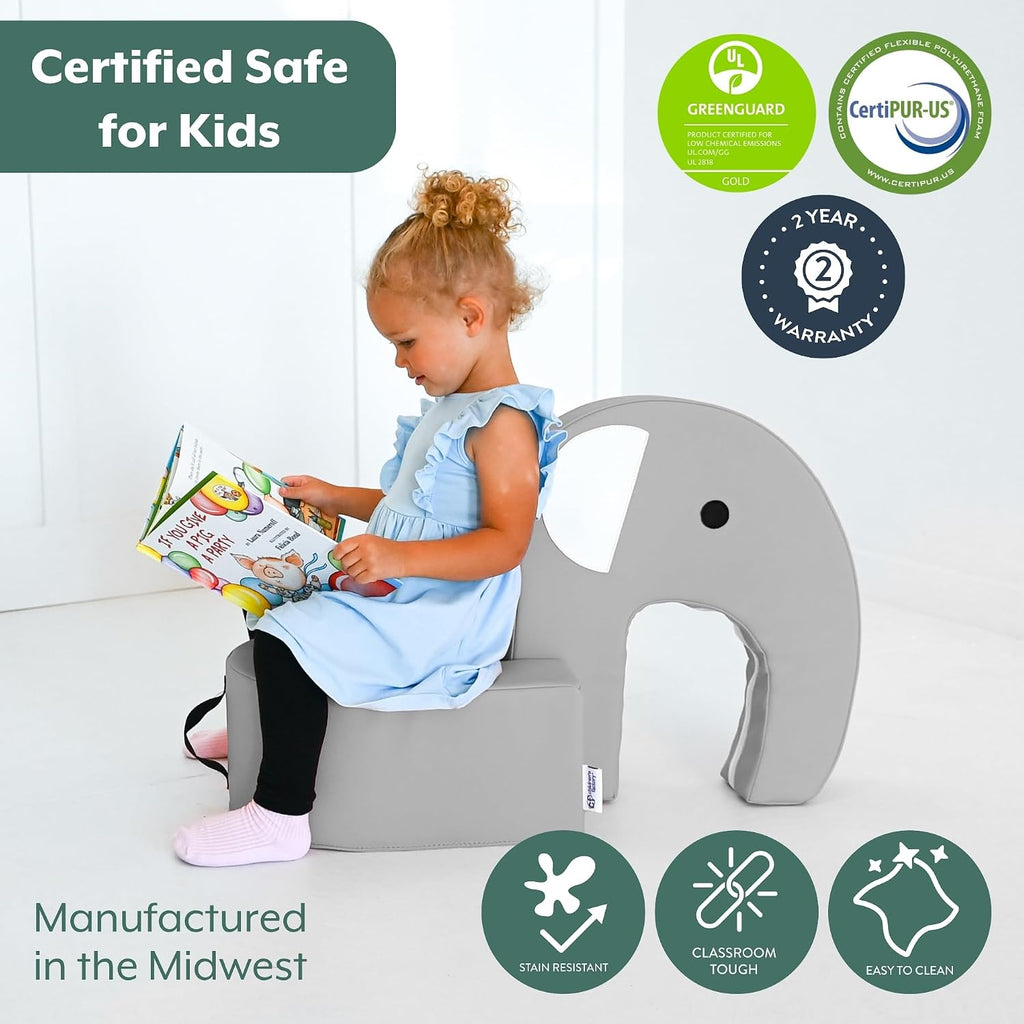 Children's Factory Emmy The Elephant Seat, Gray Foam Kids Stool, Toddler Soft Seating Chair for Daycare, Preschool and Home, Lightweight and Easy to Clean, Little Explorers Collection