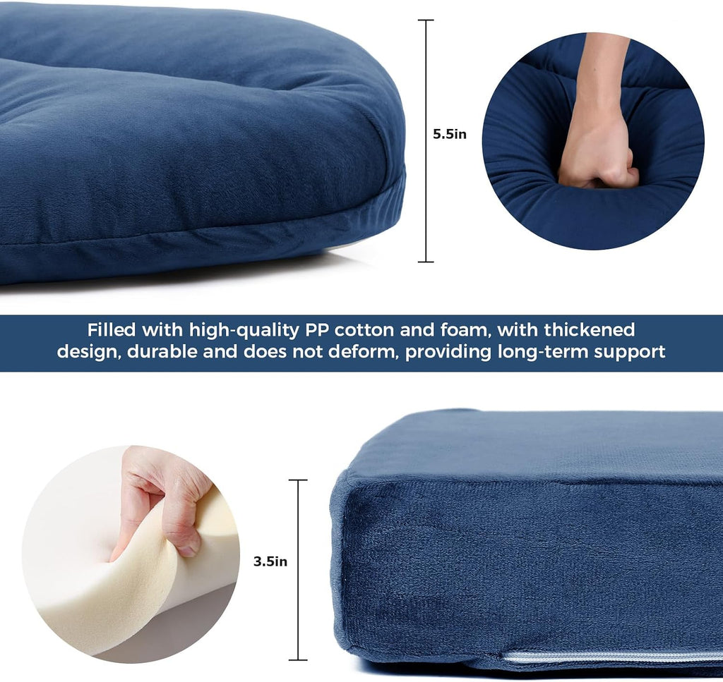 ANMINY 5pcs Glider Rocker Replacement Cushions Set - Thickened Velvet Glider Rocking Chair Cushions with 29 inch High Backrest & Side Pockets for Indoor Nursery, Washable & Non Slip, Blue
