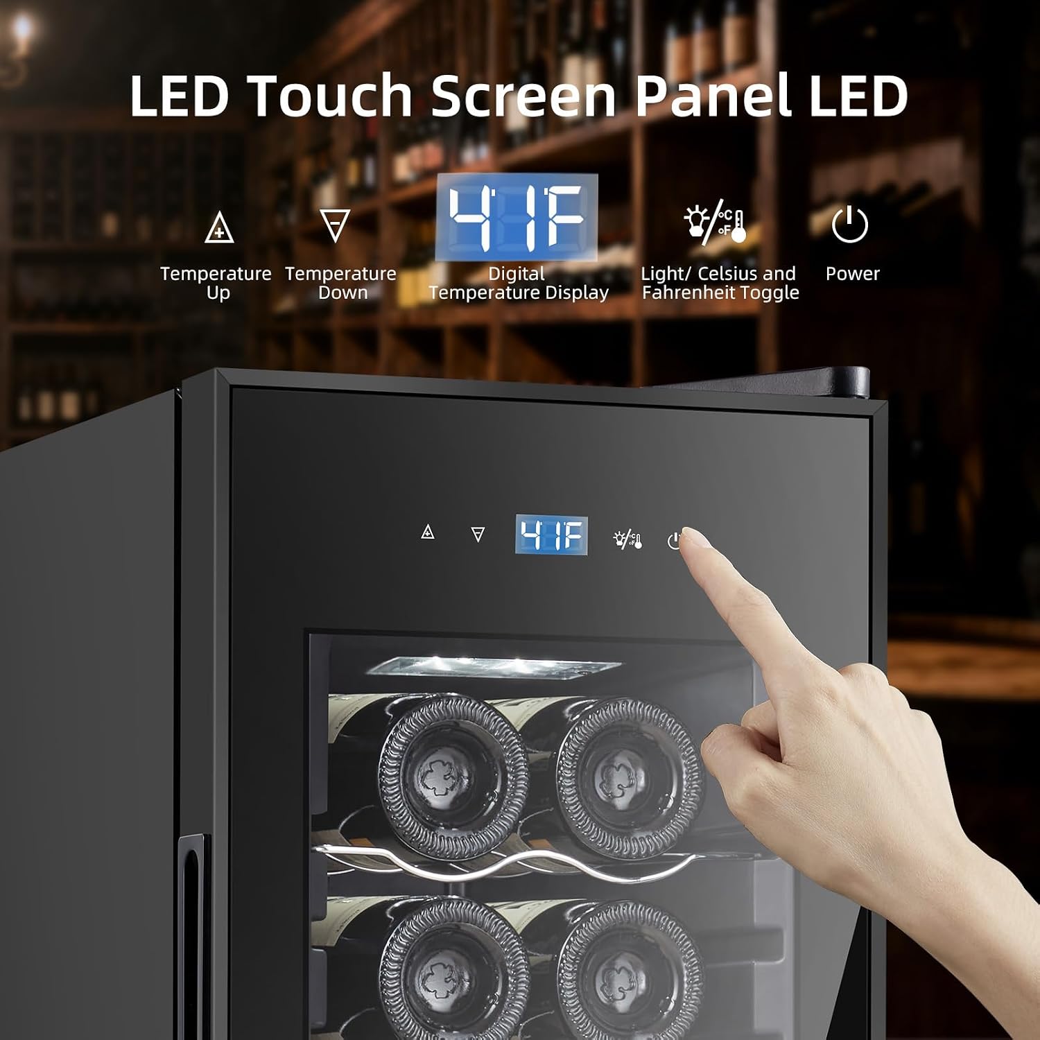 Mini Wine Fridge, 12 Bottle Compressor Wine Cooler Refrigerator, Freestanding Wine Cellar For Red&White Wine, Digital Temperature Control, Removable Shelves, Glass Door