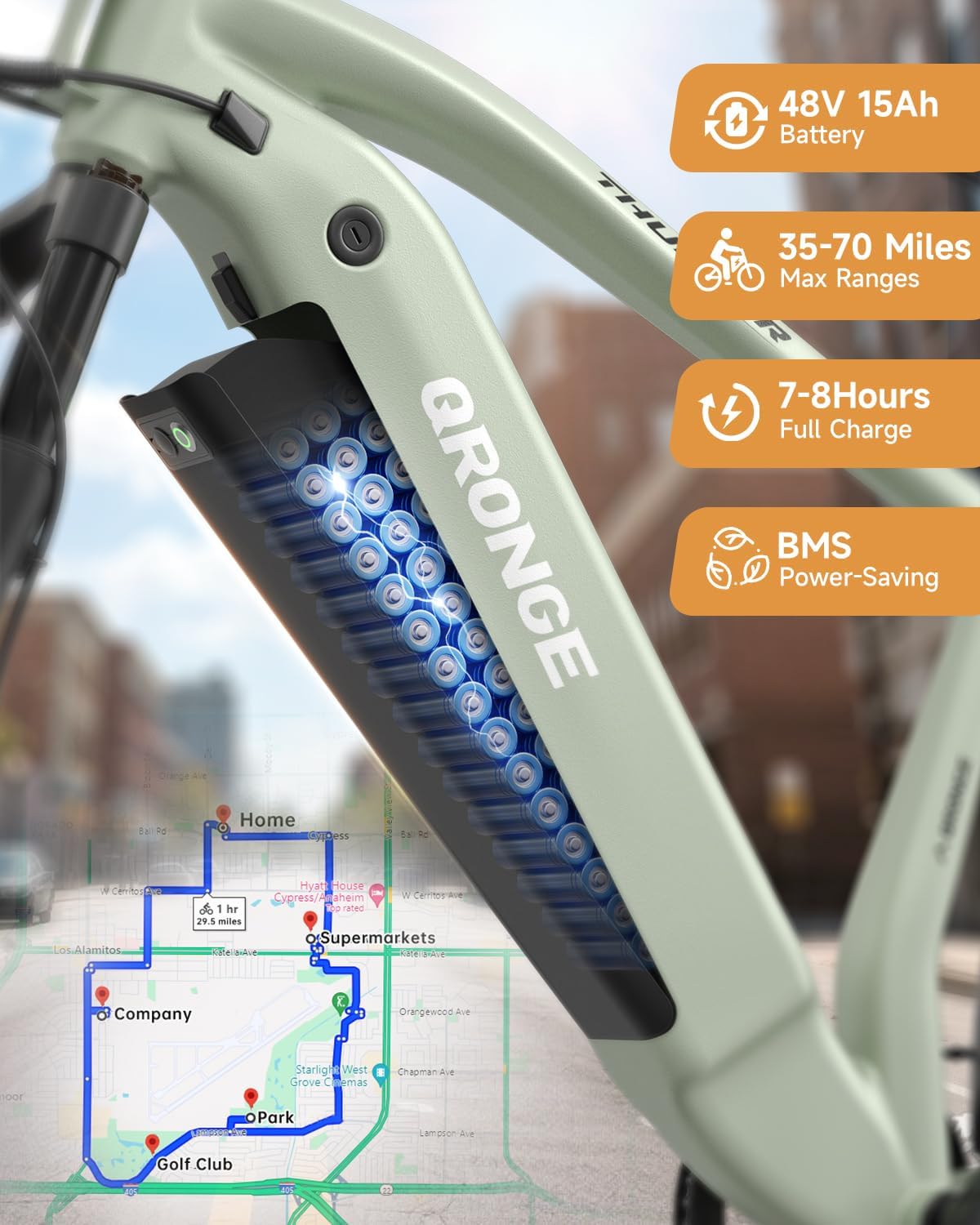 QRONGE Electric Bike for Adults 1800W Peak, 26' Fat Tire Ebike, Adult Electric Bicycles, 28MPH(PAS Mode) Electric Mountain E Bike, Up to 70 Miles, 7 Speed, Rear Rack, Fenders
