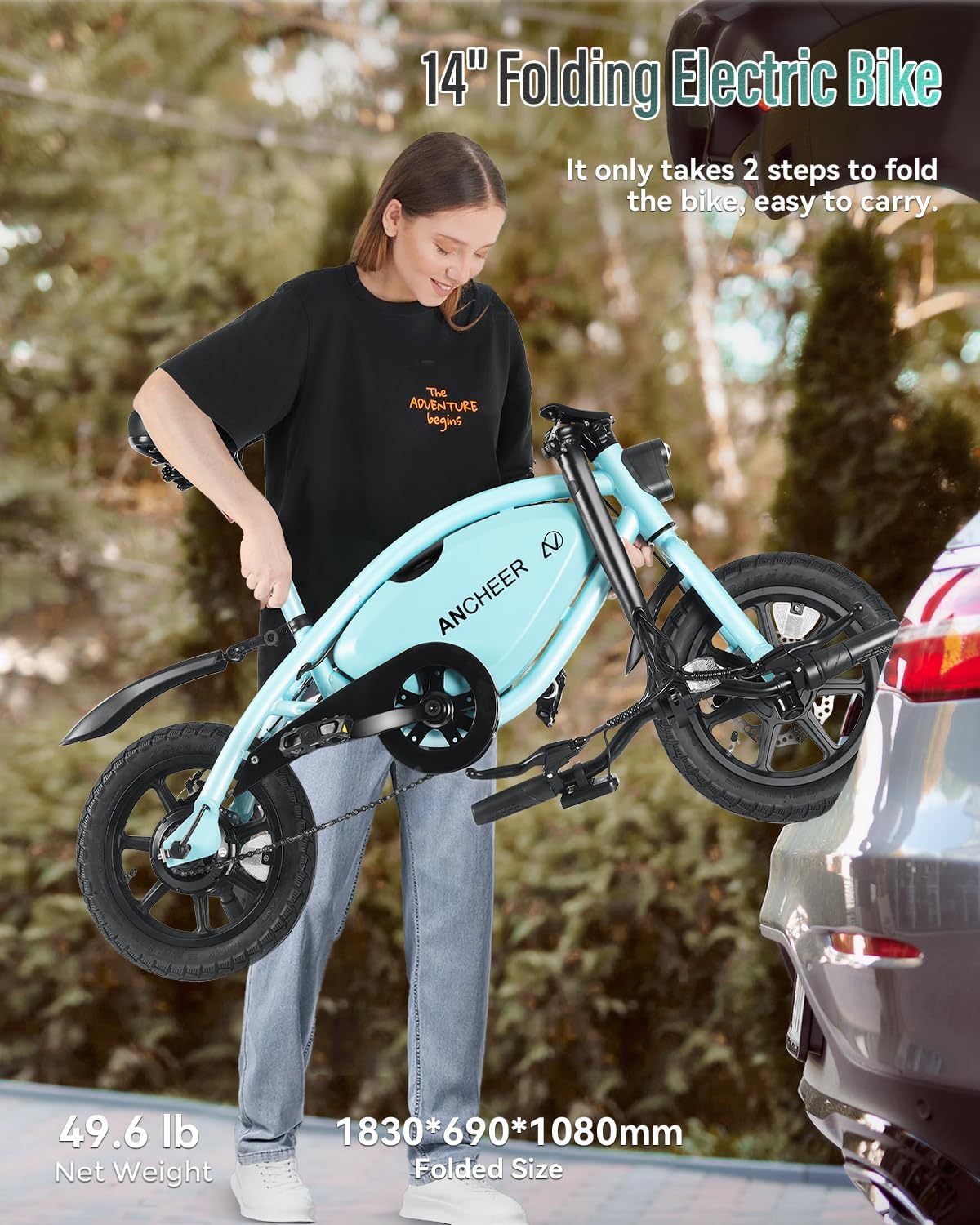 ANCHEER 14' Folding Electric Bike for Adults, 19.8MPH Ebike with 350W Motor[Peak 500W], 48V 374Wh Battery, Cruise Control, UL2849 Compliant Electric Bicycle, Compact Electric Mini Bike for Teens