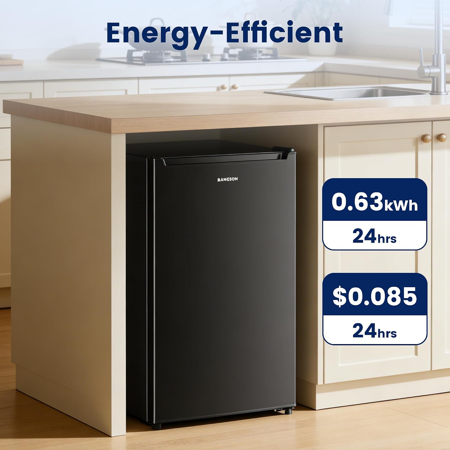 BANGSON 2.1 Cu.ft Upright Freezer, Compact Mini Freezer with Reversible Black Door, Adjustable Thermostat, Removable Shelves, Small Freezer for Dorm/Office/Apartment, Black